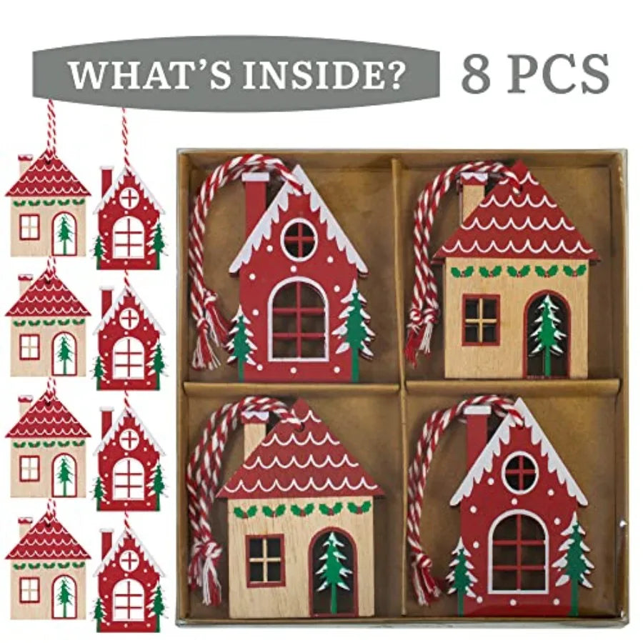 Wooden House Christmas Tree Ornaments