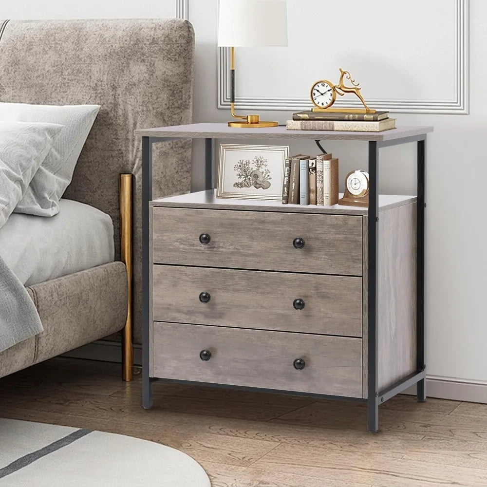 27 Inch Wide Nightstand with Charging Station