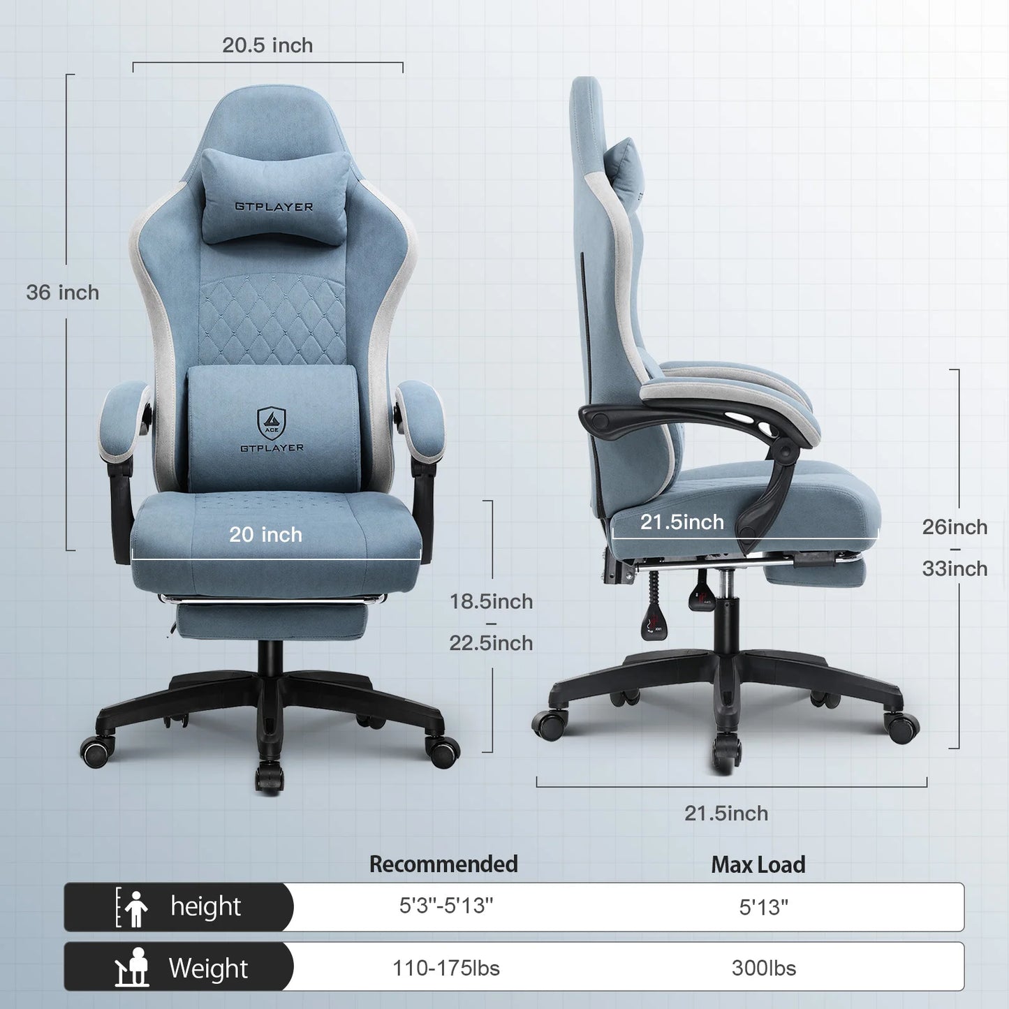 Gaming Chair with Lumbar Support & Foldable Footrest