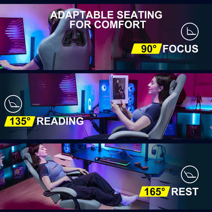 Gaming Chair with Lumbar Support & Foldable Footrest