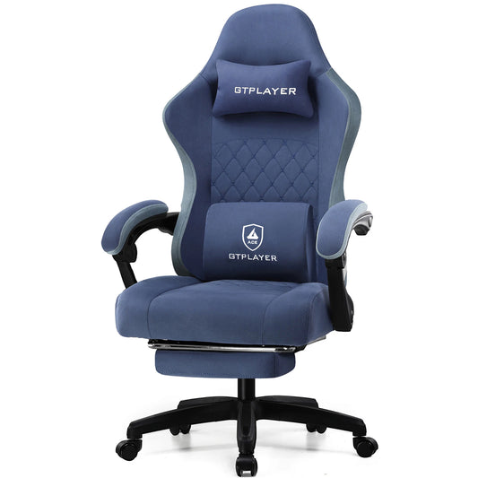 Gaming Chair with Lumbar Support & Foldable Footrest