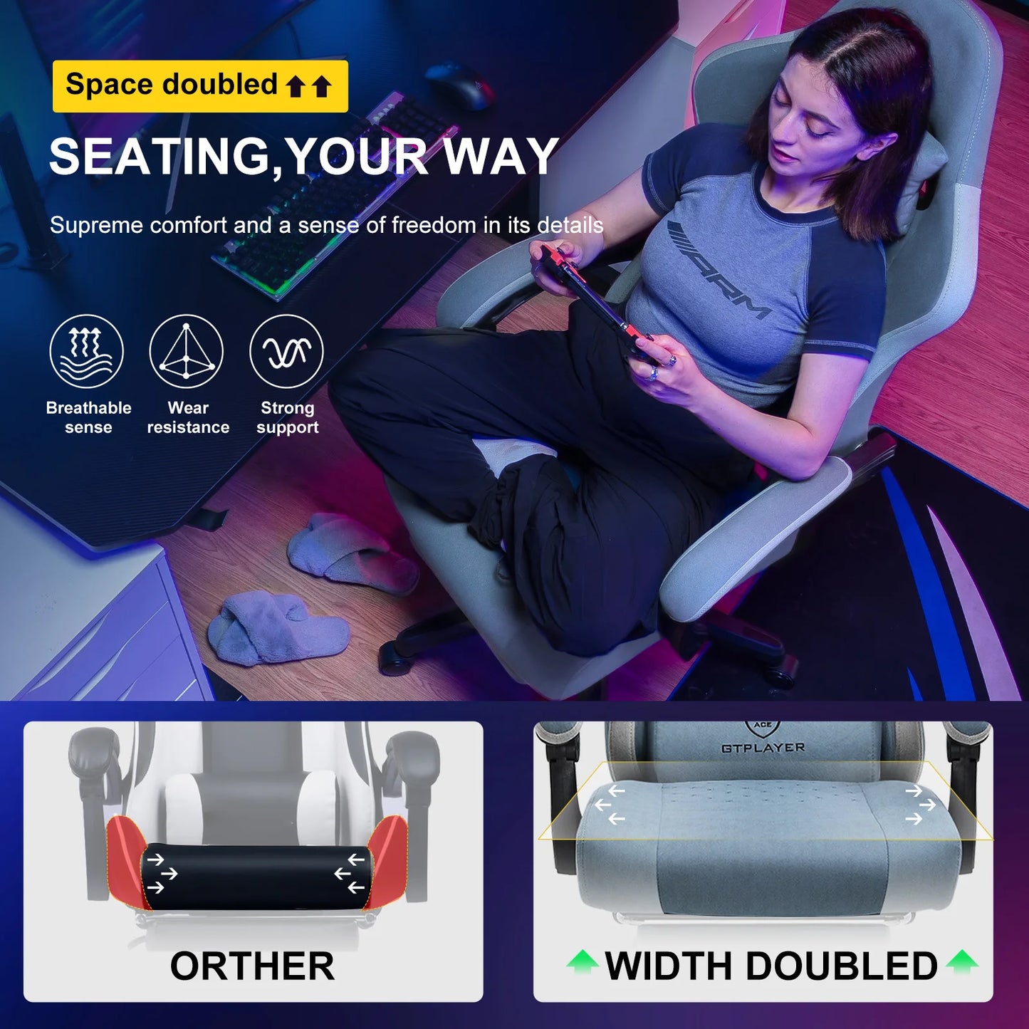 Gaming Chair with Lumbar Support & Foldable Footrest