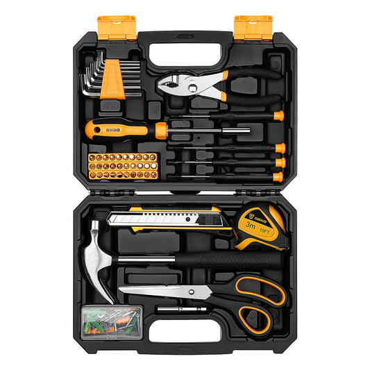 Hand Tool Kit with Plastic Toolbox Storage Case