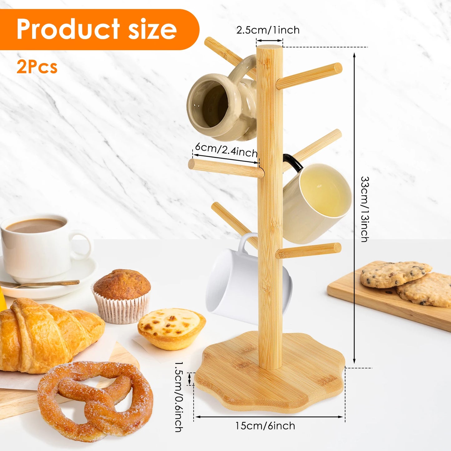 2Pcs Wooden Mug Hanging Display Rack
