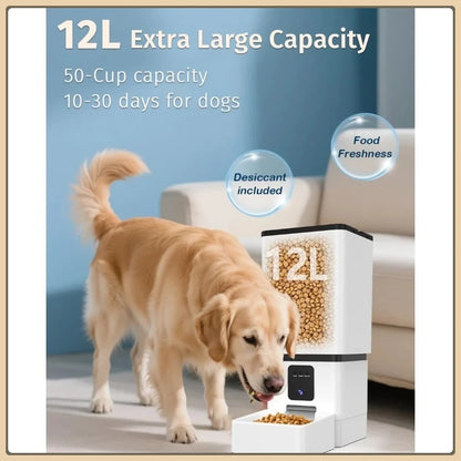Smart Dog Feeder with 1080P Camera, 12L Auto Dispenser & Night Vision
