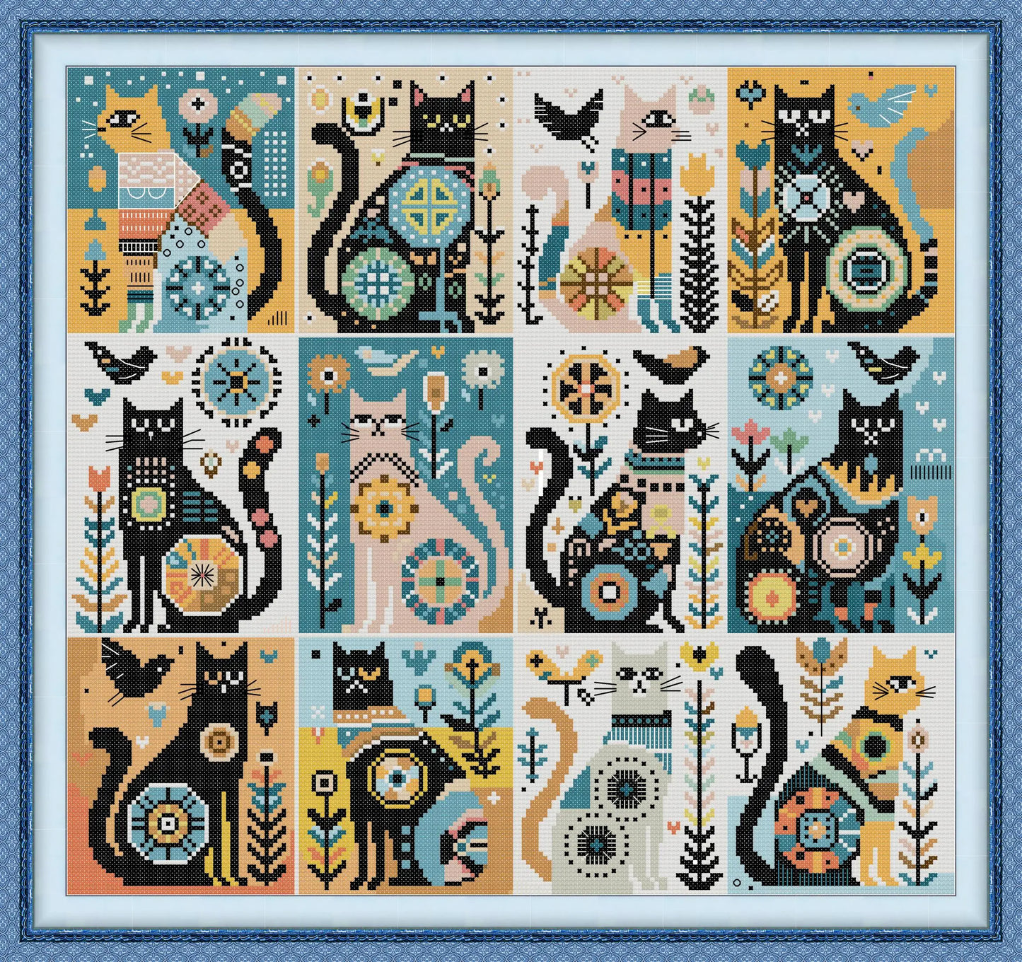 Twelve Black Cats Pattern Counted Cross Stitch