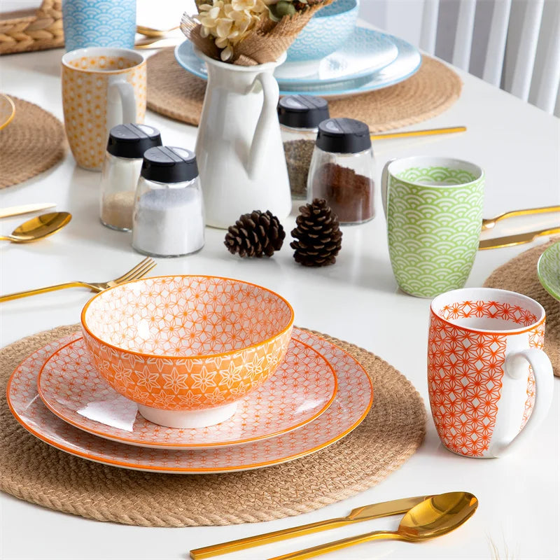 16 Piece Porcelain Multi-Color Dinnerware Set