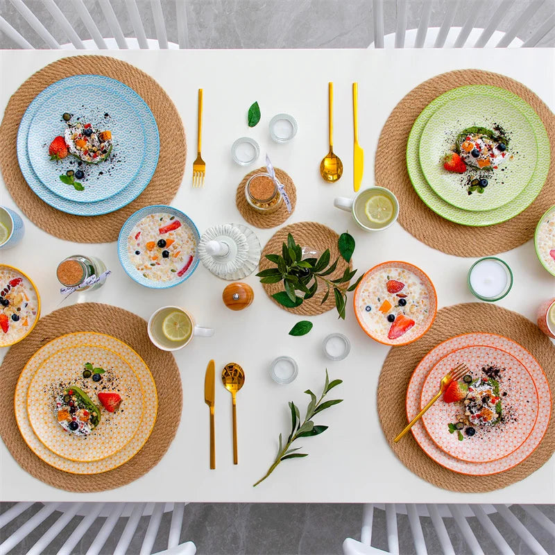 16 Piece Porcelain Multi-Color Dinnerware Set