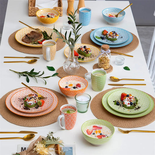16 Piece Porcelain Multi-Color Dinnerware Set