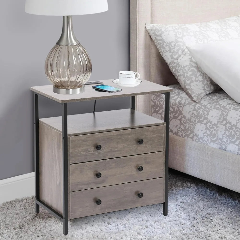 27 Inch Wide Nightstand with Charging Station
