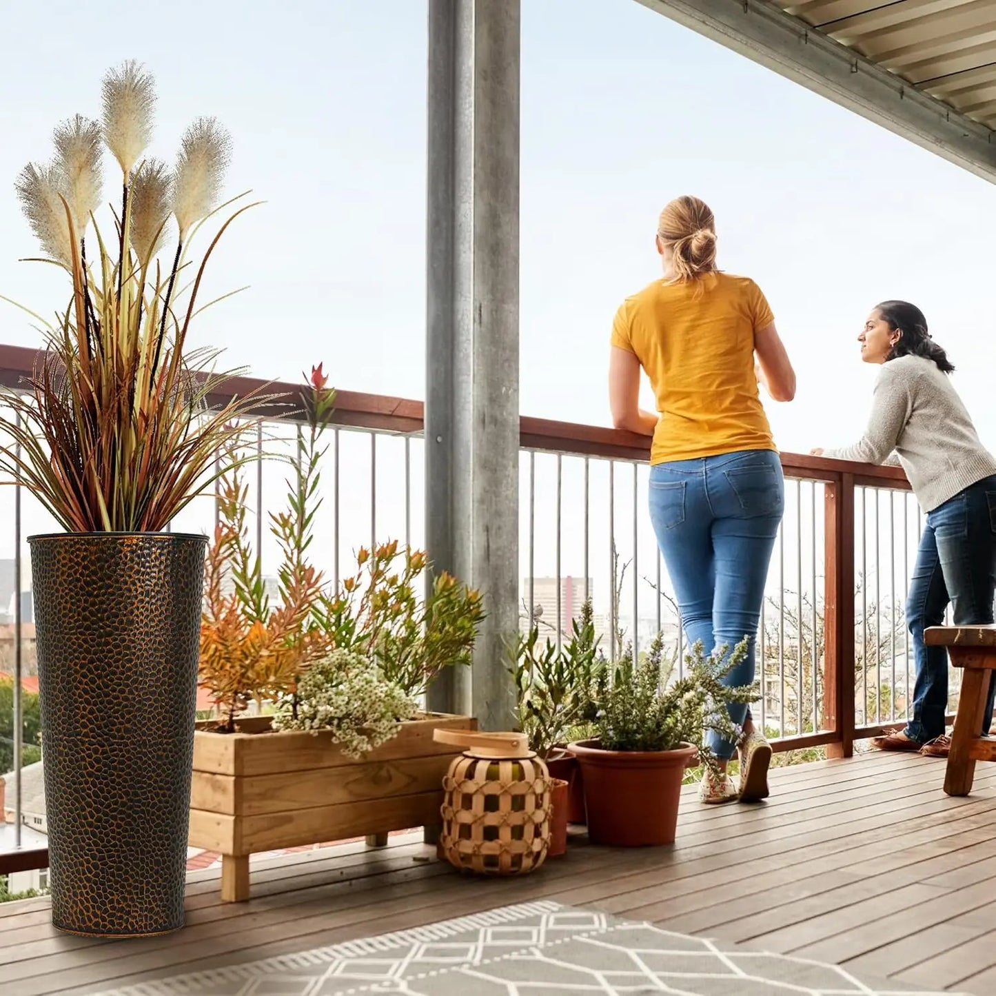 2-Pack 25" H. Metal Planter with 2X Inside Pots