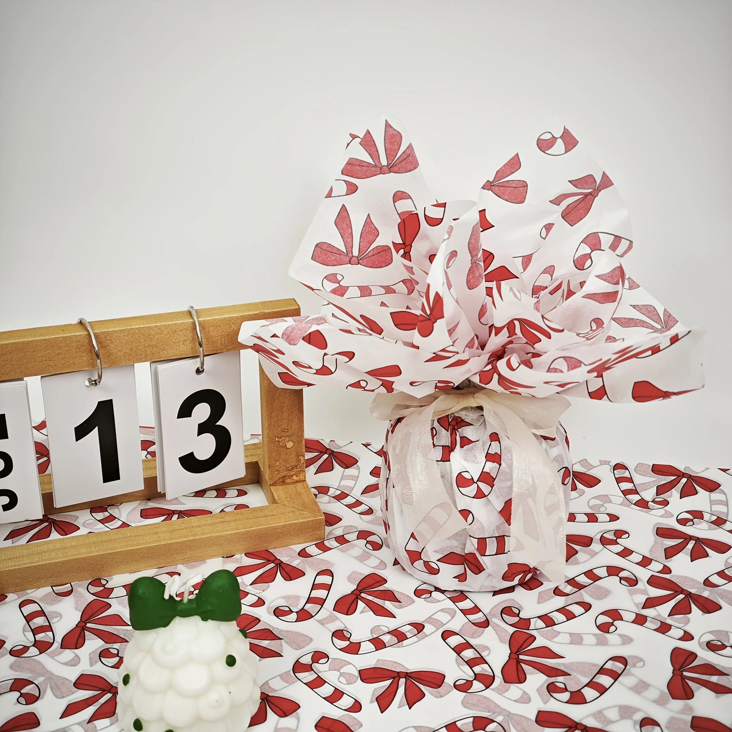Red Christmas Bamboo Bow Pattern Tissue Paper