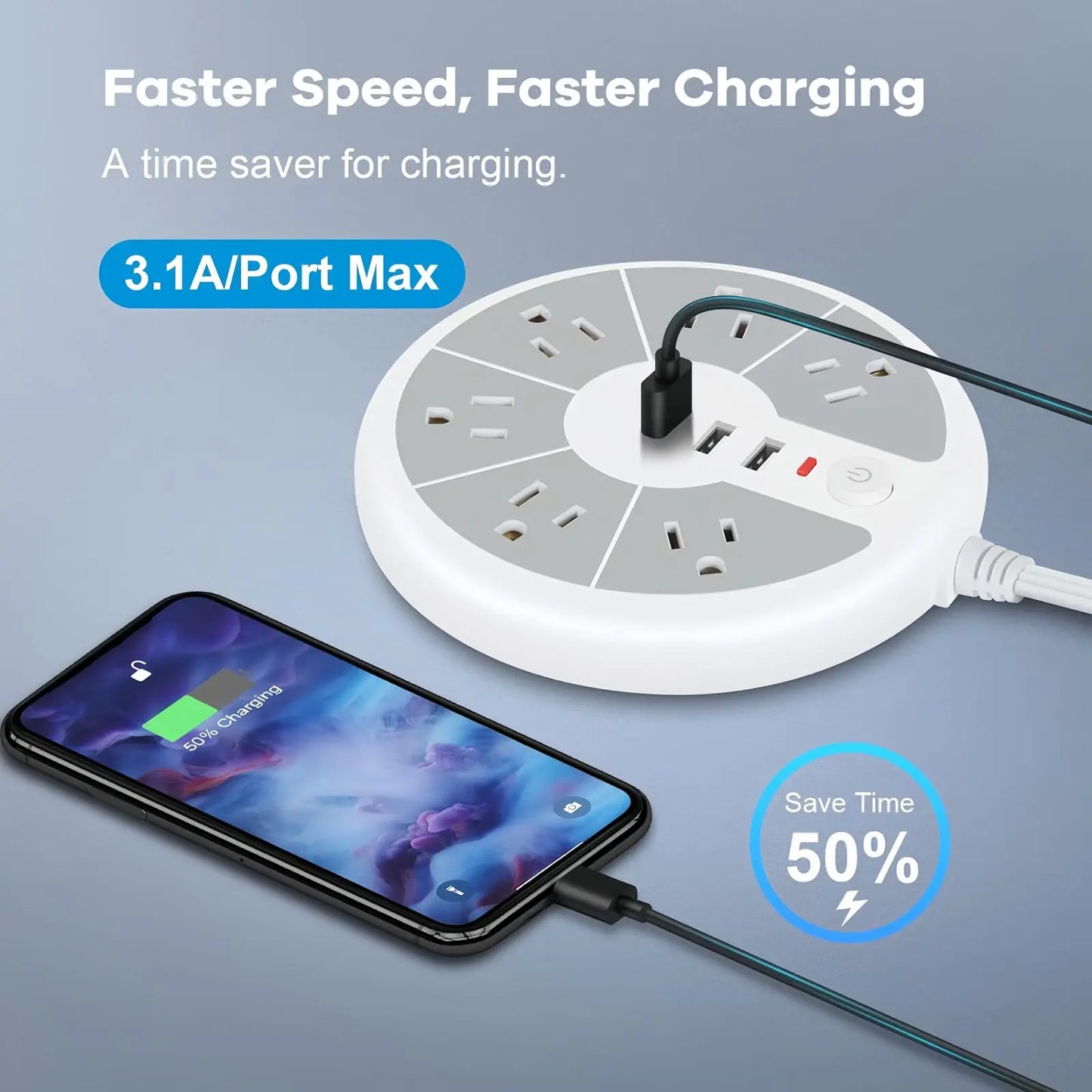 Disc Power Strip with 3 USB Sockets