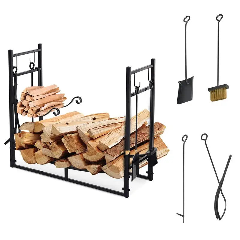 Outdoor Indoor Rack with Fireplace Tools and Firewood Holder