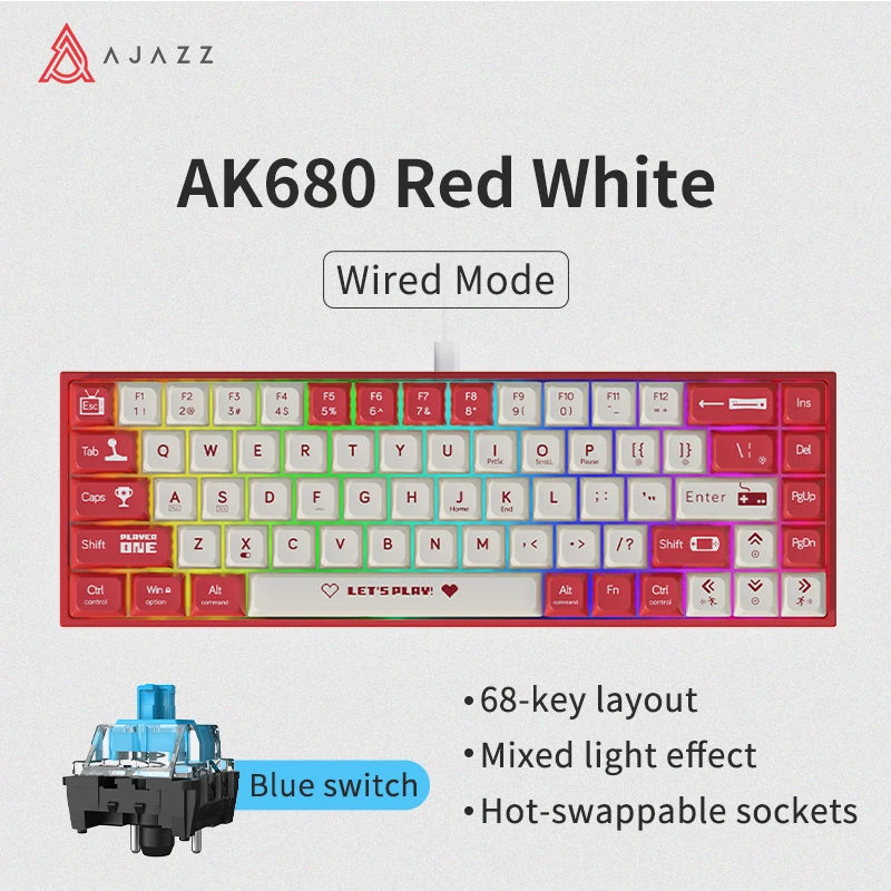 Keyboard ABS Keycap 68 Keys Wired Wireless Bluetooth