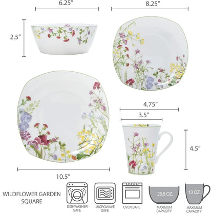 16-Piece Wildflower Dinnerware Set for 4 People