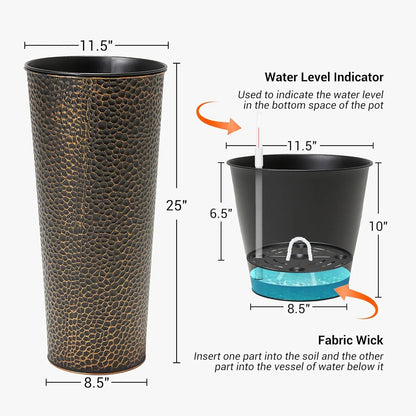 2-Pack 25" H. Metal Planter with 2X Inside Pots