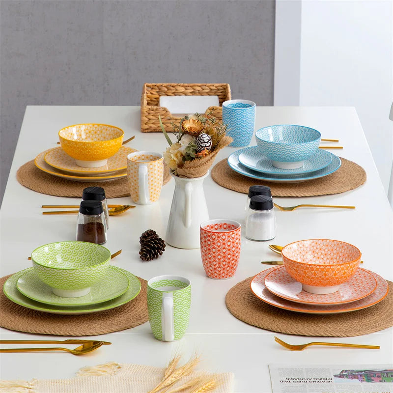 16 Piece Porcelain Multi-Color Dinnerware Set