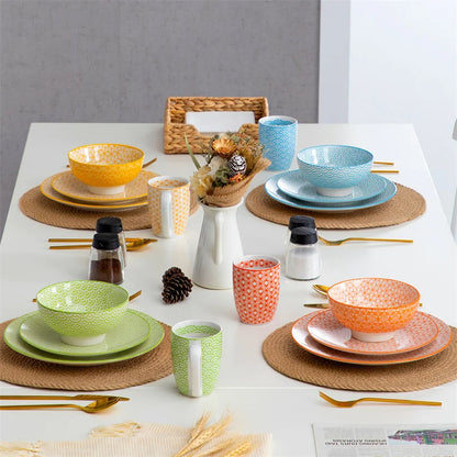 16 Piece Porcelain Multi-Color Dinnerware Set