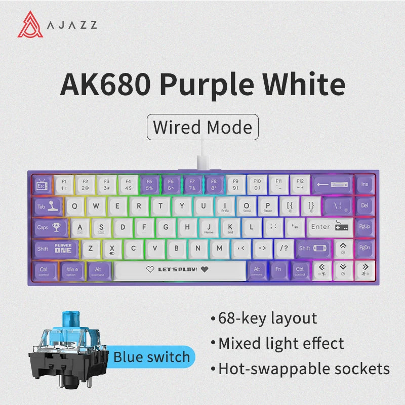 Keyboard ABS Keycap 68 Keys Wired Wireless Bluetooth
