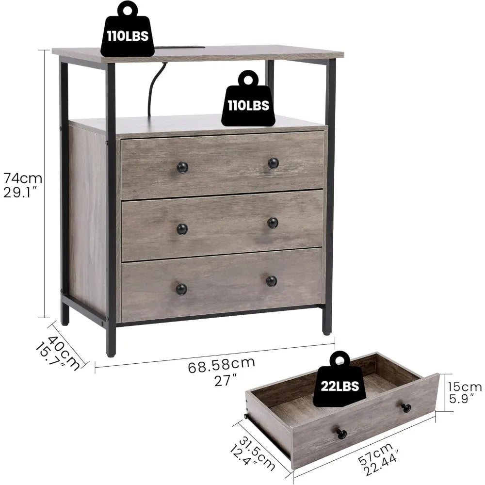 27 Inch Wide Nightstand with Charging Station