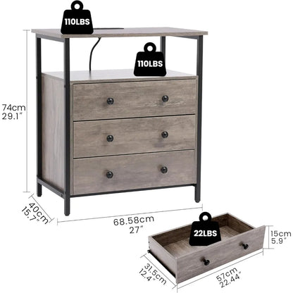 27 Inch Wide Nightstand with Charging Station