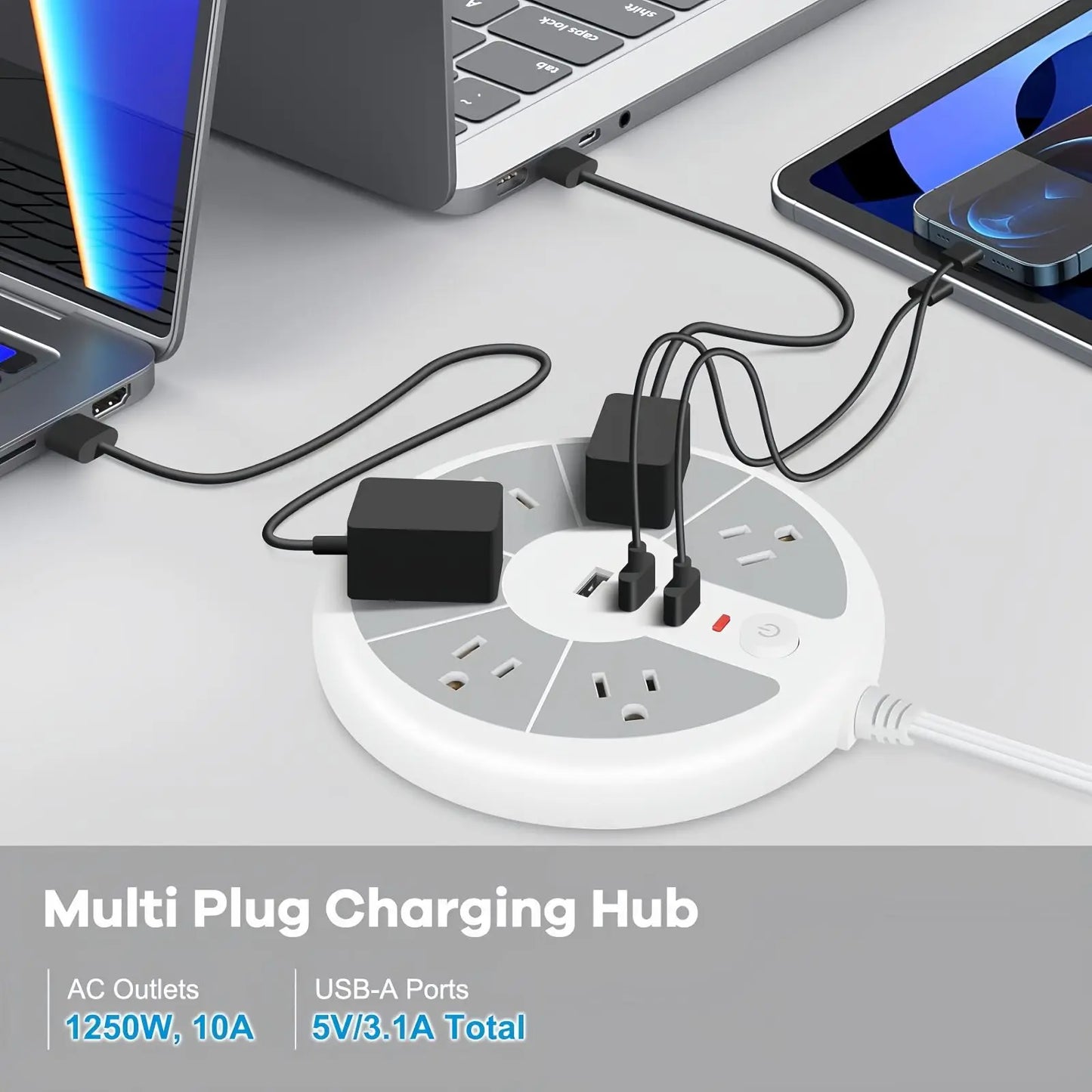 Disc Power Strip with 3 USB Sockets