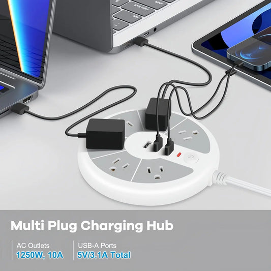 Disc Power Strip with 3 USB Sockets