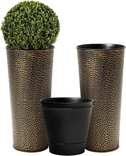2-Pack 25" H. Metal Planter with 2X Inside Pots