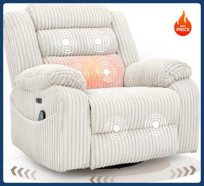 Power Swivel Rocker Recliner Chair for Adults with Massage and Heat