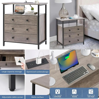 27 Inch Wide Nightstand with Charging Station