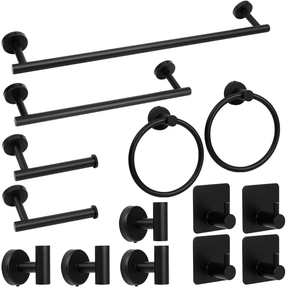 14-Piece Matte Black Bathroom Towel Bar Set