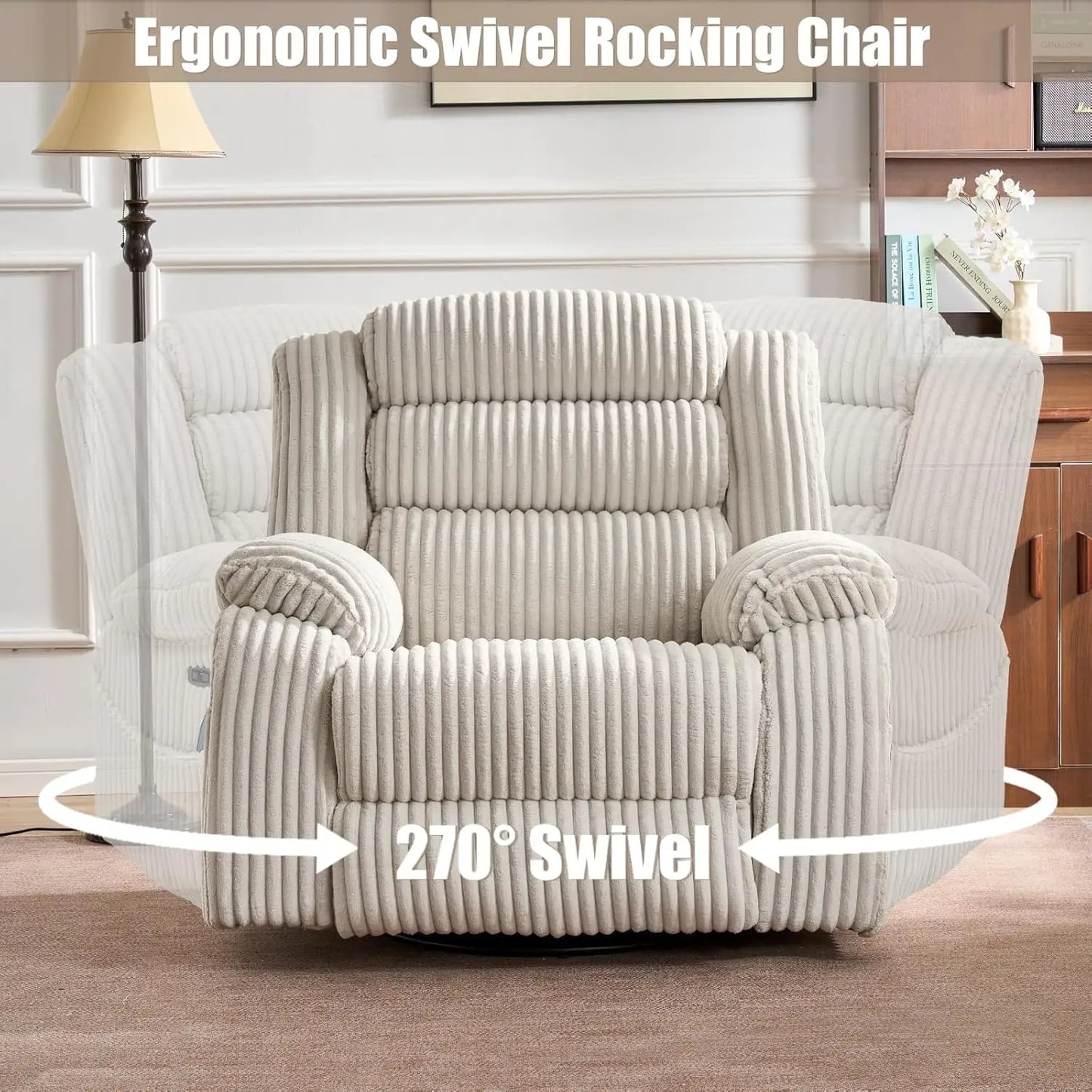 Power Swivel Rocker Recliner Chair for Adults with Massage and Heat