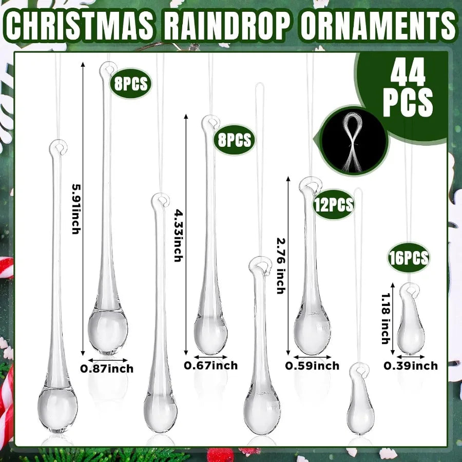 44 Pcs Clear Glass Teardrop Christmas Ornaments