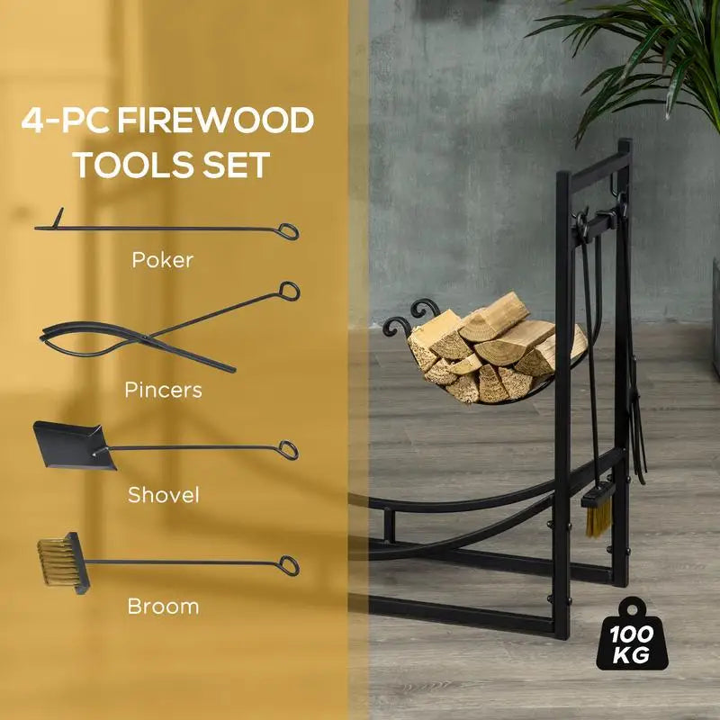 Outdoor Indoor Rack with Fireplace Tools and Firewood Holder