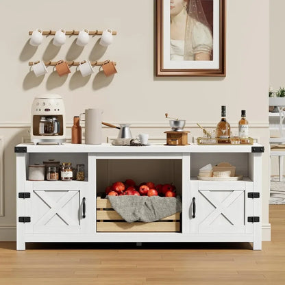 65 Inch Fireplace TV Stand with Barn Doors and Open Display Shelf